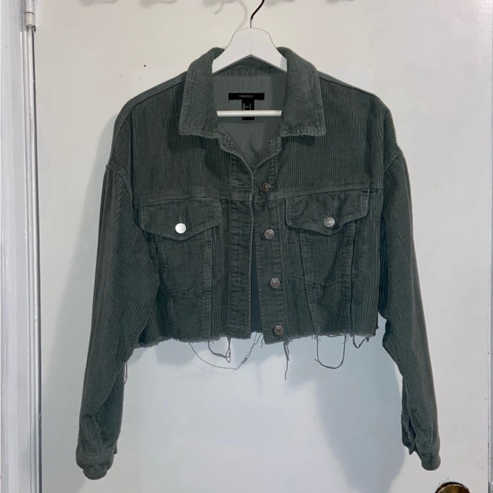 Women's Green Cropped Corduroy Jacket